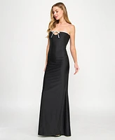 City Studios Juniors' Strapless White Tie Gown