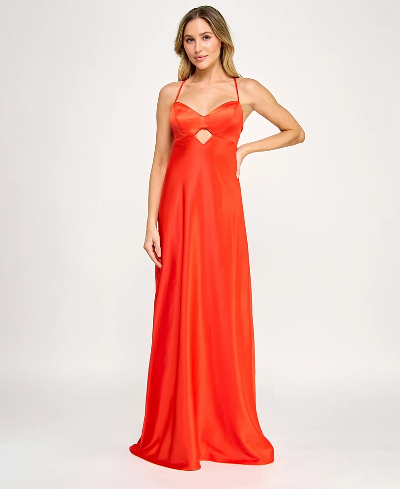 Seni & Cade Juniors' Satin Lace-Up Cutout Gown