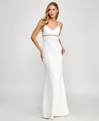 Seni & Cade Juniors' V-Neck Pearl Detailed Gown