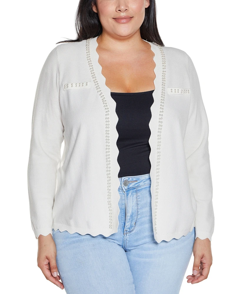 Belldini Plus Black Label Cultivated-Pearl-Trim Open Cardigan Sweater