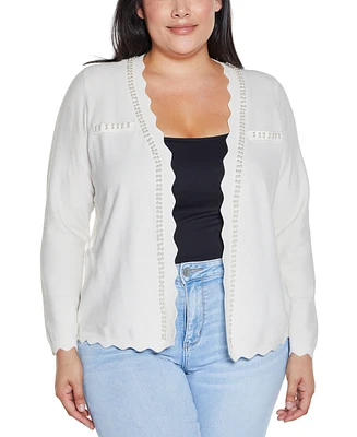 Belldini Plus Black Label Cultivated-Pearl-Trim Open Cardigan Sweater