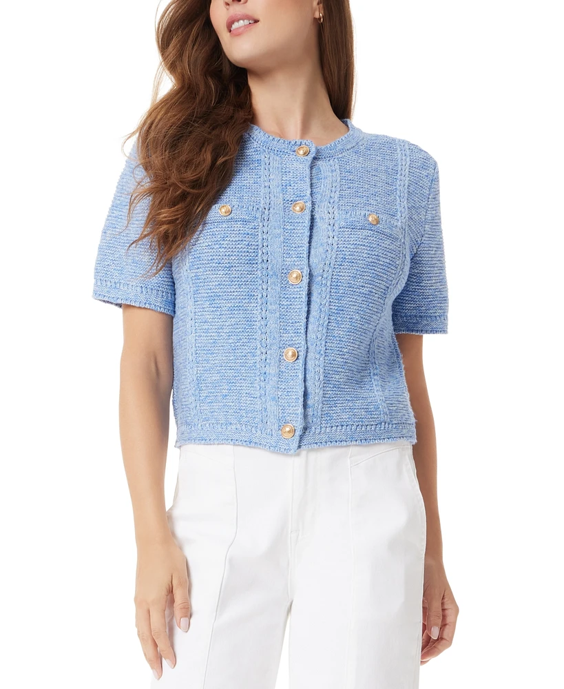 Sam Edelman Women's Colleen Novelty-Stitch Short-Sleeve Cardigan