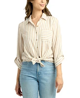 Bcx Juniors' Striped 3/4-Sleeve Tie-Front Shirt