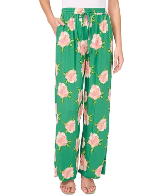 CeCe Women's Printed Pull-On Wide-Leg Pants