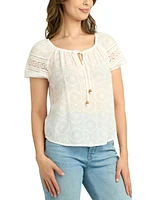 Bcx Juniors' Embroidered Gauze Eyelet Peasant Top