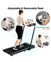 Ksports 3-in-1 Folding Electric Treadmill, Home Gym Cardio Strength Training Workout Set with Ab Mat, Sit Up Strap, Desk and Manual Incline