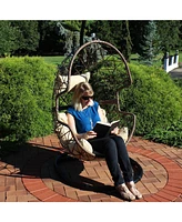 Lorelei Hanging Egg Chair - Outdoor Patio Lounge Seat - Boho Style Furniture - Resin Wicker Basket Design - Includes Beige Cushion