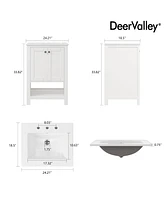 DeerValley 24" Pre-assembled Bathroom Vanity with Sink, White Vanity with Pre-drilled Holes, White.