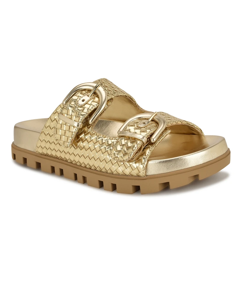 Nine West Women's Tindy Woven Buckle Straps Flat Sandals