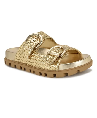 Nine West Women's Tindy Woven Buckle Straps Flat Sandals