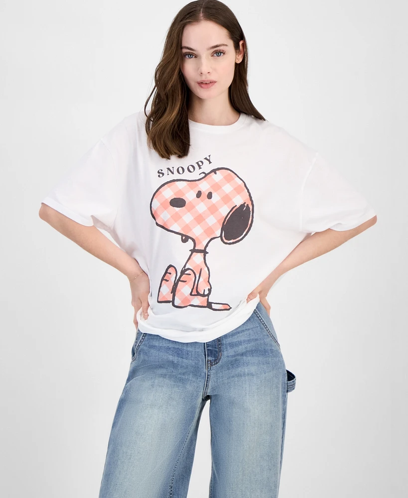 Grayson Threads, The Label Juniors' Gingham Snoopy Graphic T-Shirt