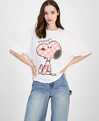Grayson Threads, The Label Juniors' Gingham Snoopy Graphic T-Shirt