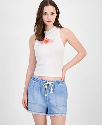 Grayson Threads, The Label Juniors' Pointelle Hibiscus Graphic Tank Top