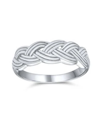 Bling Jewelry Half Braided Silver Ring with Wheat Weave Twisted Rope Design Sterling