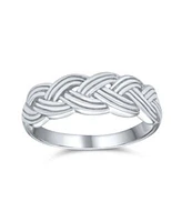 Bling Jewelry Half Braided Silver Ring with Wheat Weave Twisted Rope Design Sterling