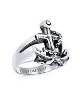 Bling Jewelry Mens Silver Ring Nautical Anchor Band Oxidized .925 Sterling Made in Turkey