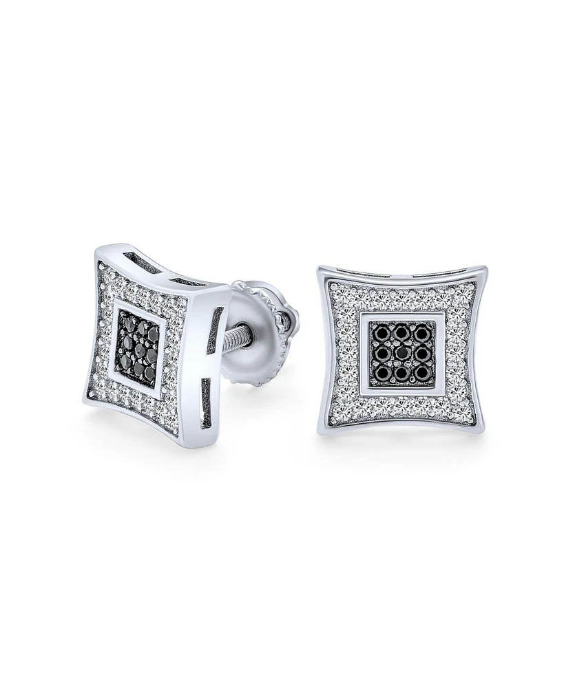 Bling Jewelry Contemporary Mens 9MM Black & White Cz Stud Earrings in Sterling Silver