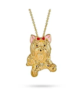 Bling Jewelry Best Friend Dog Pendant Necklace Pink Bow Yorkshire Terrier Shih Tzu Gold Plated