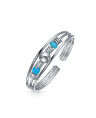 Bling Jewelry Geometric Blue Crystal Bead Midi Toe Ring Sterling Silver