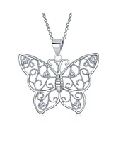 Bling Jewelry Large Filigree Butterfly Pendant Necklace with Cz Accents in Sterling Silver