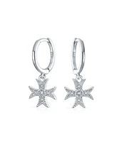 Bling Jewelry Pave Cz Dangle Chandelier Earrings with Masonic Knight Templar Cross Charms Silver