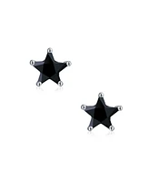 Bling Jewelry Small Celestial Usa Black Cz Star Stud Earrings for Men, Sterling Silver 7, 6 Mm