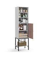 57 Inch Bathroom Tall Cabinet with 1 Door and 4 Shelves Narrow Storage Unit