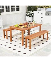 Outdoor Long Patio Dining Backless Wooden Bench with Teak Oil Finish