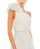 Mac Duggal Women's Rosette One Shoulder Tea Length Dress