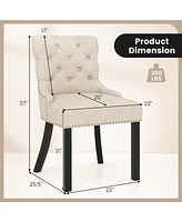 Upholstered Dining Chairs Set of 2 Tufted Wingback Chairs with Rubber Wood Legs