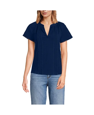 Lands' End Women's Slub Short Sleeve Notch Neck Top