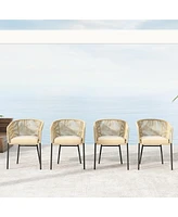 Gymax Patio Chairs Set of 4 Upholstered Accent Chairs w/ Curved Backrest Seat Cushion