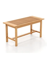 Patio Coffee Table Rectangular Outside Side Table with Slatted Tabletop