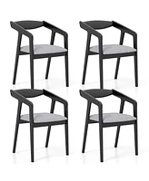 Wooden Dining Chair Set of 2 with Rubber Wood Frame Armrests and Padded Cushion