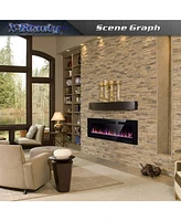 Kismile Electric Fireplace inch Recessed and Wall Mounted,The Thinnest FireplaceLow Noise, Fit for 2 x 6 Stud, Remote Control with Timer,Touch Screen