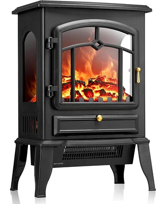 Kismile 15" Electric Fireplace Stove Heater with Thermostat Control, 3D Realistic Flame Effects, Adjustable Heating Mode, Overheating Safe Design