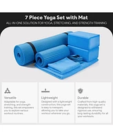 BalanceFrom 7 Piece Yoga Set, with Mat & Towel, Home Workout Equipment, Blue