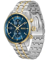 Hugo Boss Men's Skytraveller Quartz Chronograph Ionic Plated Thin Two-Tone Stainless-Steel Watch, 44mm