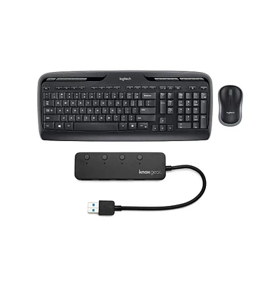 Logitech MK320 Wireless Keyboard and Mouse with Knox 3.0 4 Port Usb Hub