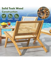 Teak Wooden Chair with Handwoven Rattan Seat and Backrest