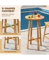 Teak Wood Round Bar Table with Footrest for Indoors Outdoors