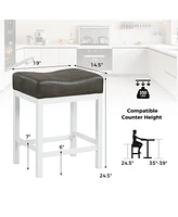 Linen Fabric Saddle Stools Set of 2 with Cushioned Seat
