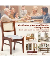 Wooden Kitchen Chairs with Cane Back Rubber Wood Frame and Padded Seat