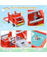 Fire Truck Themed Inflatable Castle Water Park Kids Bounce House with 480W Blower