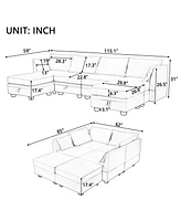 Modern Large U-Shape Modular Sectional Sofa, Convertible Sofa Bed with Reversible Chaise for Living Room, Storage Seat