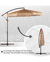 Aoodor 9ft. Cantilever Tiki Thatch Patio Umbrella, Hand-Push Tilt Offset Umbrella for Outdoor, Natural Straw Look (No Base)