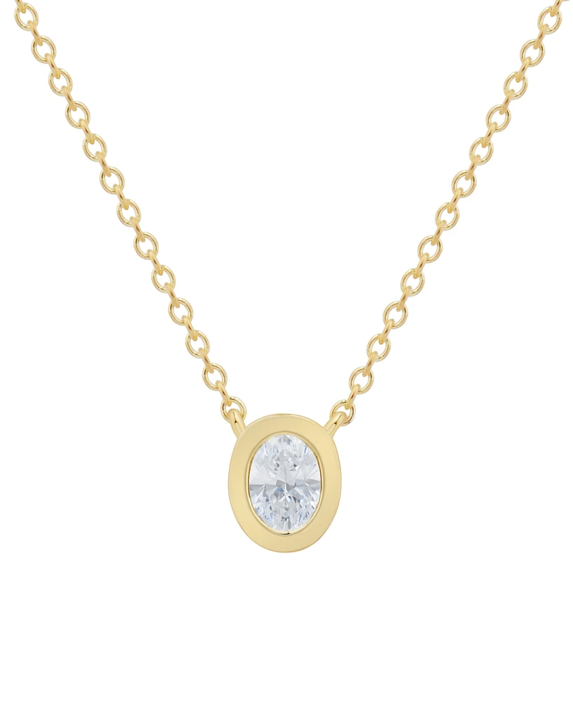 Diamond Bezel Oval Pendant 18" Necklace (1/5 ct. t.w.) in 14k Gold