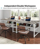 Tribesigns 78.7 Computer Office Double Desk for Two Person, Writing Desk Workstation with Shelf for Home Office, Grey