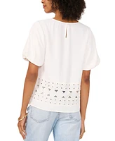 Vince Camuto Women's Crewneck Puff-Sleeve Embroidered Top