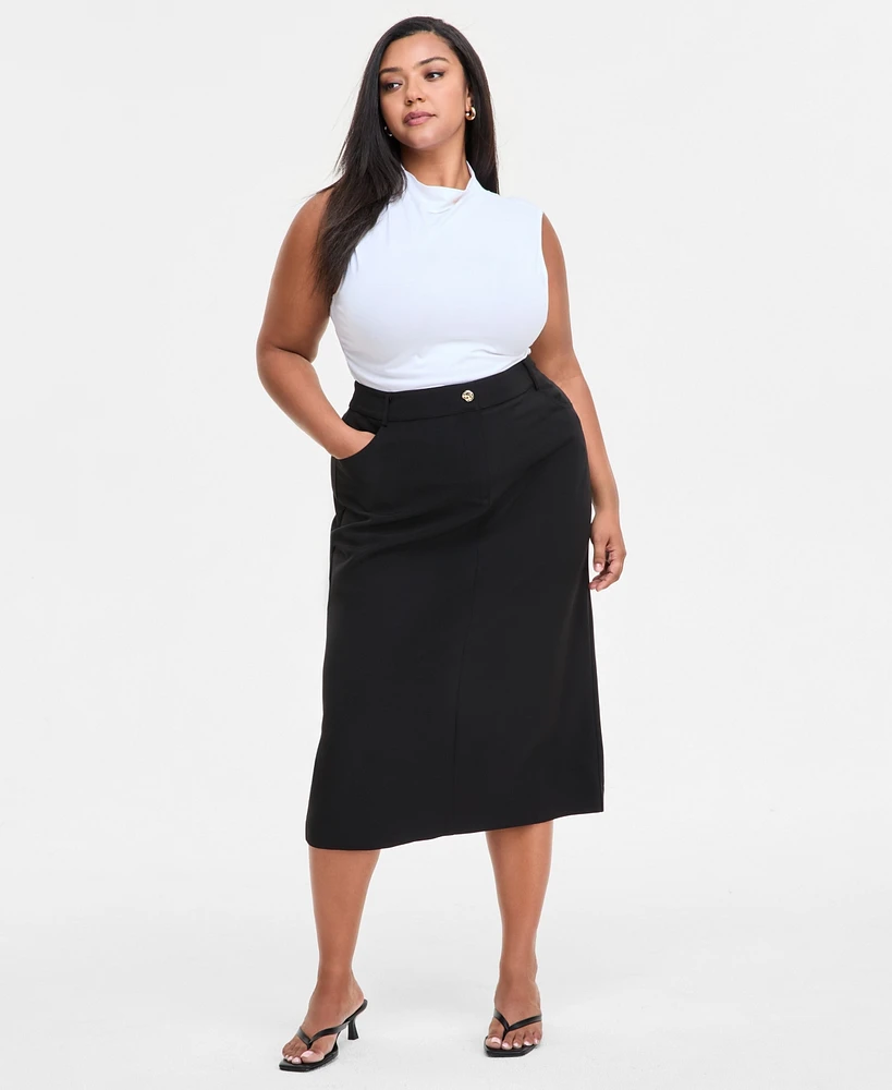 Bar Iii Plus Button-Front Midi Skirt, Exclusively at Macy's